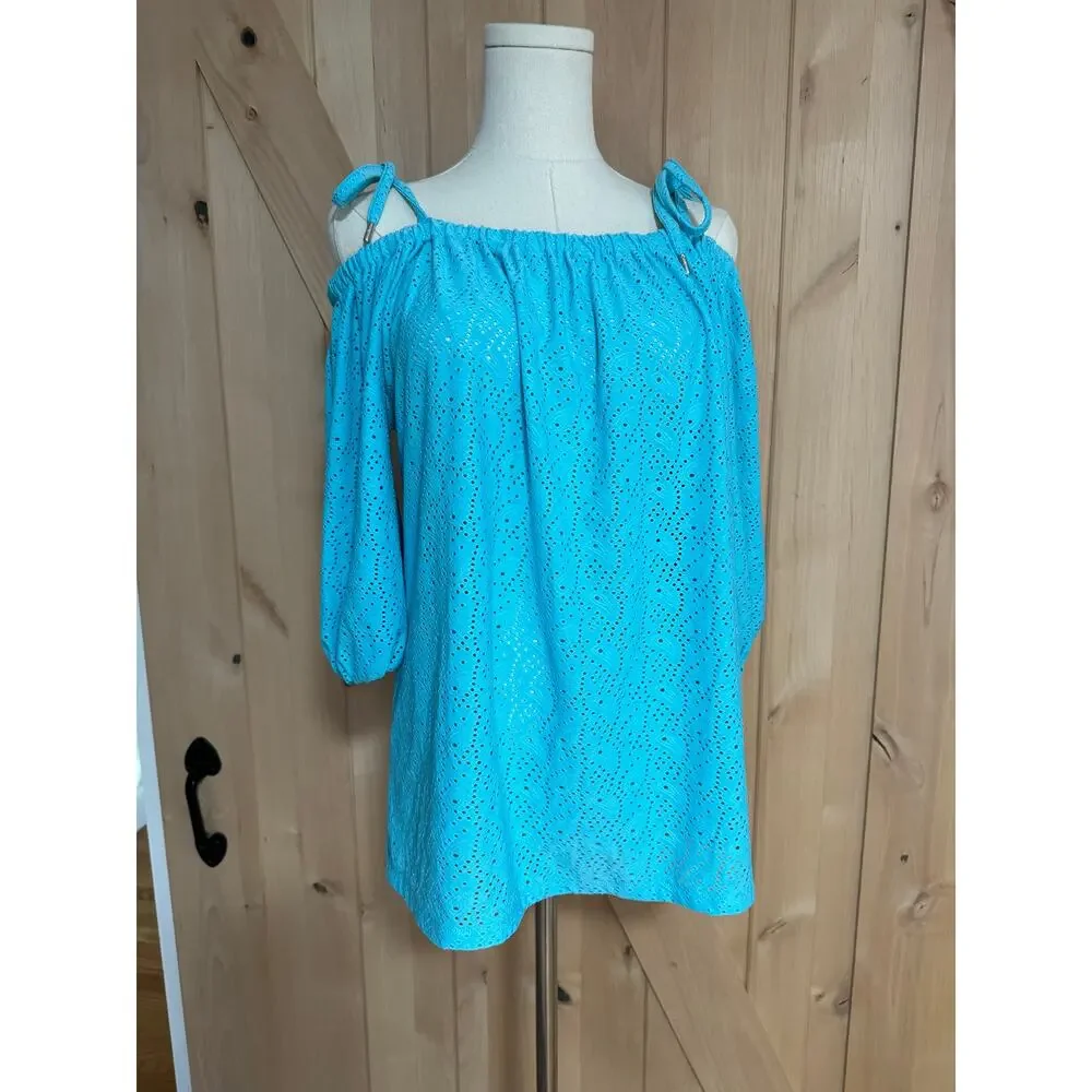 Michael Kors | Eyelet Off Shoulder Women's Turquoise Top NWT | Size Large